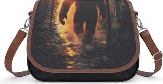 Generic Walking Sasquatch Bigfoot Sunset Small Womens Crossbody Bags Shoulder Handbag with Adjustable Strap for Travel