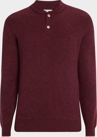 Brunello Cucinelli Mens Ribbed Cashmere Henley Sweater