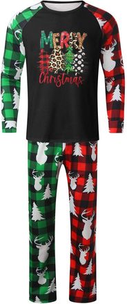 Generic Family Christmas Pajamas Matching Set Men Daddy Comfortable and Casual Christmas Family Matching Pajama Set Printing Round Neck Long Sleeve Long Pants