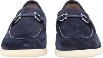 Ferragamo Deep Blue Suede Loafers with Silver-Toned Accents