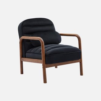 Sweeek Sweeek - Sill&oacute;n Escandinavo De Madera De Hevea Te&ntilde;ida De Nogal Y Tela De Terciopelo, Amelie Terciopelo, Negro, 66x82x77 Cm
