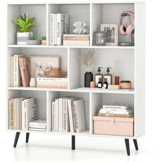 Costway Libreria a 8 cubi 100 x 24 x 107 cm, organizer con 5 gambe in metallo affusolate, ripiano con 2 kit anticaduta per salone, ufficio, bianco