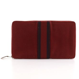 Herm&egrave;s Red Color Canvas Long Wallet (Bi-Fold) (Pre-Owned)