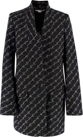 Stella McCartney Black Logo Print Wool Blend Coat Size XS