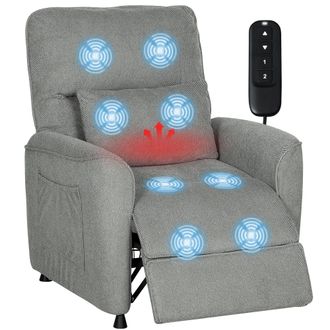 HOMCOM Homcom Sill&oacute;n Relax Reclinable El&eacute;ctrico Con Calor Lumbar Masaje Vibraci&oacute;n, Motor Silencioso, Funci&oacute;n De Memoria, Almohada, Control Remoto, Gris