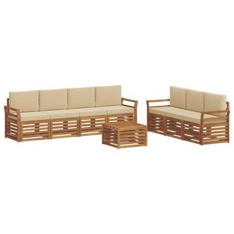 vidaXL Juegos De Sof&aacute;s 8 Pcs Natural Y Beige Madera De Acacia S&oacute;lida Vidaxl