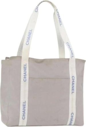 Chanel Pre-owned Tote Bags, female, Gray, Size: ONE SIZE Pre-owned Canvas Tote Bag