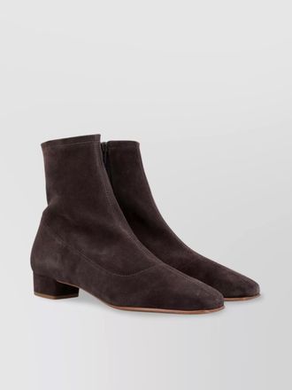 by FAR suede block heel ankle boot