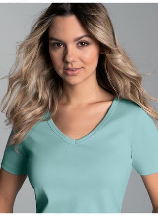 Trigema T-Shirt TRIGEMA TRIGEMA V-Shirt aus Baumwolle/Elastan, Damen, Gr. XXL, blau (gletscher), 95% Baumwolle, 5% Elastan, Basic, Shirts T-Shirt
