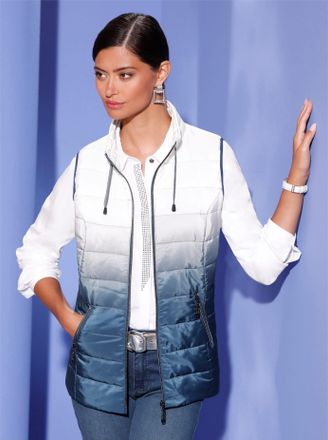 Cr&eacute;ation L Steppweste CREATION L, Damen, Gr. 36, blau (ecru, dunkelblau), 100% Polyester, Wattierung:100% Polyester, gemustert, mehrfarbig, Westen Steppweste