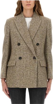 Brunello Cucinelli Blazer doppiopetto con catena monili - - Jackets - Donna - Beige - M