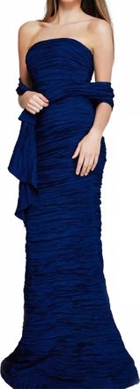 Jovani Strapless Ruched Gown With Wrap In Navy