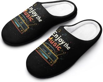 Generic Enjoy The Music Funny Mens Slippers Cotton Warm House Shoes Memory Foam Sandals Print Size 7-14
