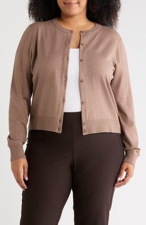 Nordstrom Rack Crewneck Button Front Cardigan in Brown Lentil at Nordstrom Rack, Size 2X
