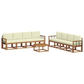 vidaXL Conjunto De Sof&aacute;s De Exterior Con Coj&iacute;n 9 Pcs Natural Y Crema Vidaxl