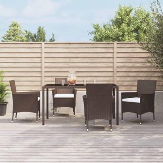 Berkfield Home 5 Piece Garden Dining Set with Cushions Brown Poly Rattan
