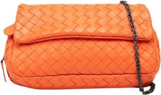 Bottega Veneta Pre-owned Cross Body Bags, female, Orange, Size: ONE SIZE Pre-owned Woven Leather Crossbody Bag