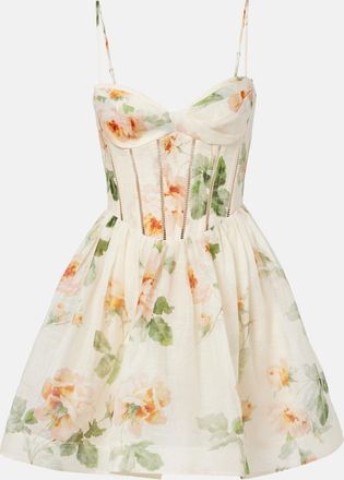 Zimmermann Carousel floral silk and linen bustier dress