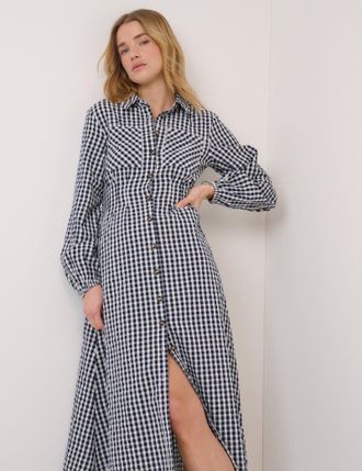 Nobody's Child Navy Gingham Montego Midi Dress