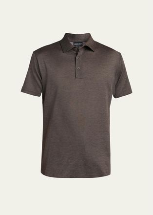 Giorgio Armani Mens Silk and Cotton Heathered Polo Shirt
