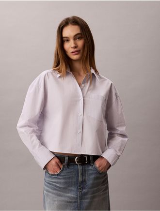 Calvin Klein Jeans Calvin Klein Womens Cotton Poplin Cropped Boxy Button-Down Shirt - Blue - XL