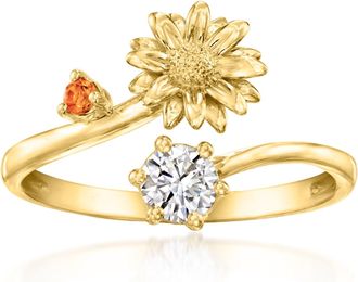 Ross-Simons Daisy Flower/April Birthstone Ring With Single Citrine and. Lab-Grown Diamond in 18kt Gold Over Sterling