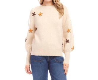 Karen Kane Emilia Embroidered Flower Sweater In Ecru