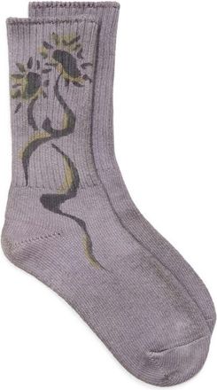 Collina Strada Print Organic Cotton Blend Crew Socks in Charcoal Daisies at Nordstrom