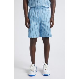 Versace Greca Stripe Jacquard Shorts in Bright Avio Black at Nordstrom, Size 52