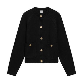 Toteme Truien & Vesten, Dames, Zwart, S, Katoen, Katoenen Cardigan met Gehamerde Knopen