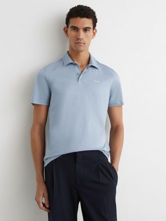 Reiss Soft Blue Airwater-cotton Logo Polo Shirt, Xxl