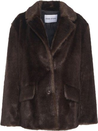 Stand Studio Rich Brown Faux Fur Jacket With Classic Collar