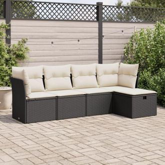 vidaXL Set De Muebles De Jard&iacute;n 5 Pzas Y Cojines Rat&aacute;n Sint&eacute;tico Negro Vidaxl