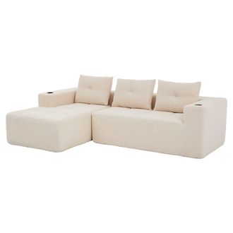 Urban Meuble Sof&aacute; rinconera de 3 plazas de chenilla con chaise longue beige