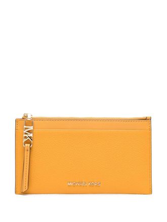 Michael Michael Kors logo-lettering leather card case - women - Calf Leather/Fabric - One Size - Yellow