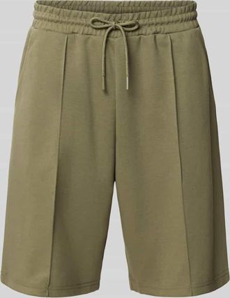 Review Shorts mit elastischem Bund und Ziern&auml;hten in Khaki, Gr&ouml;&szlig;e XXL