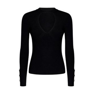 Pinko Rabbocco Maglia Costina Stretch - Dames - Ronde hals truien - Zwart - M - Truien & Vesten