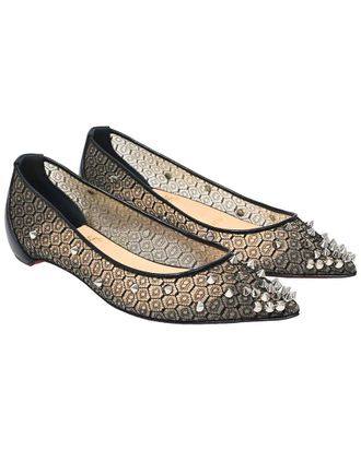 Christian Louboutin Womens Polyester Lace Spike-Embellished Ballet Flat (Authentic Pre-Loved)