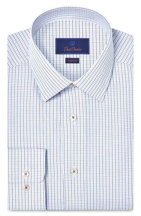 David Donahue Regular Fit Check Cotton Dobby Dress Shirt in White/Berry at Nordstrom, Size 17.5 - 34