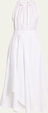 Givenchy Sleeveless Gathered Asymmetric Cotton Midi Dress