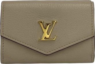 Louis Vuitton Beige Gray Leather Wallet (Tri-Fold) (Pre-Owned)