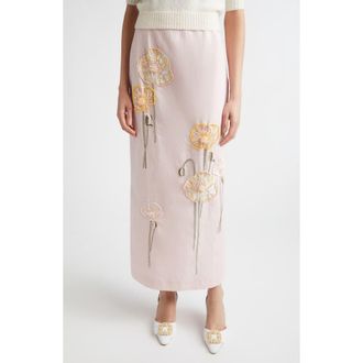 Bernadette Norma Embroidered Cotton & Linen Maxi Skirt in Embroidered Yellow White at Nordstrom, Size 6 Us