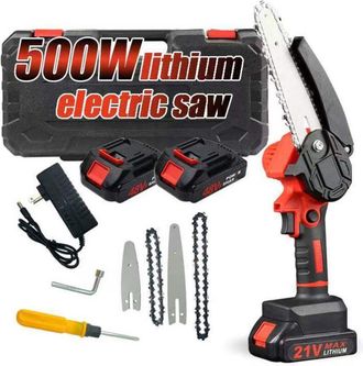 OEM Mini Motosierra De 6 Pulgadas Con Bloqueo De Seguridad, 2 Cadenas, Bater&iacute;a Recargable De 21 V, Inal&aacute;mbrica