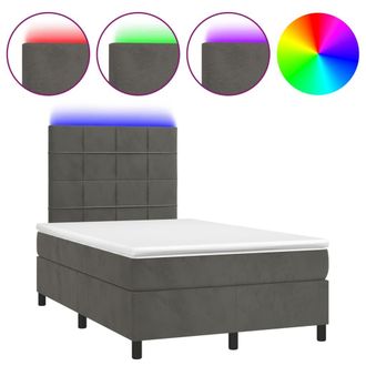 vidaXL Vidaxl - Cama Box Spring Colch&oacute;n Y Led Terciopelo Gris Oscuro 120x190 Cm