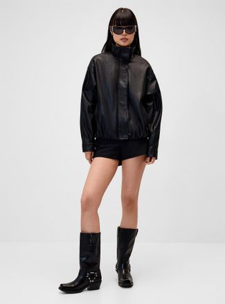 Twik Womens Faux-leather funnel collar jacket