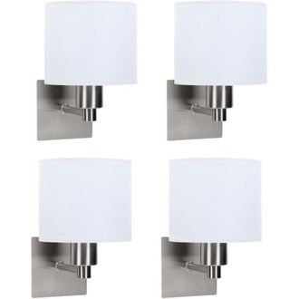 Forlight Forlight - Lyon (4 Unidades) Aplique De Pared Para Dormitorio De N&iacute;quel Satinado Y Pantalla Textil Blanca. L&aacute;mpara Para Cabecero De Cama. Para Bombill