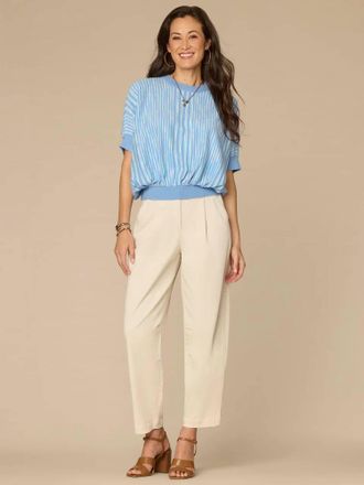 Democracy Short Dolman Sleeve Double Round Neck Two Tone Space Dye Sweater In Blue/lavender