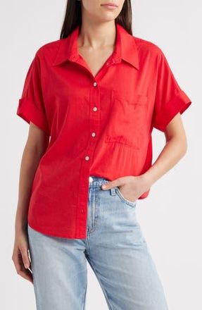 Pistola Denim Donnie Short Sleeve Cotton Blend Button-Up Shirt in Ruby at Nordstrom Rack, Size Large