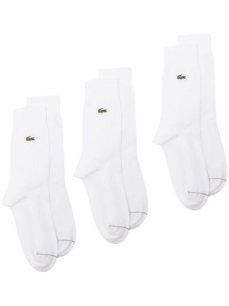 Lacoste Set di 3 paia di calzini con ricamo - Bianco