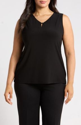 Anne Klein Pleat Neck Button Keyhole Top in Anne Black at Nordstrom, Size 1X